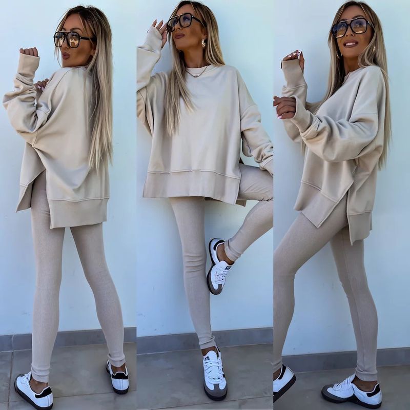 Ensemble 2 pièces pour femme, chemise décontractée, pull ample, pantalon moulant, nouvelle collection printemps-été 2025_voghion.com