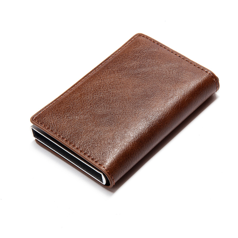 Bycobecy Anti-Diebstahl-Geldbörse, RFID-blockierende Smart-Geldbörse, Herren-Leder-Vintage-Geldbörse, Aluminium-Box-Etui, Kartenhalter-Geldbörse_voghion.com