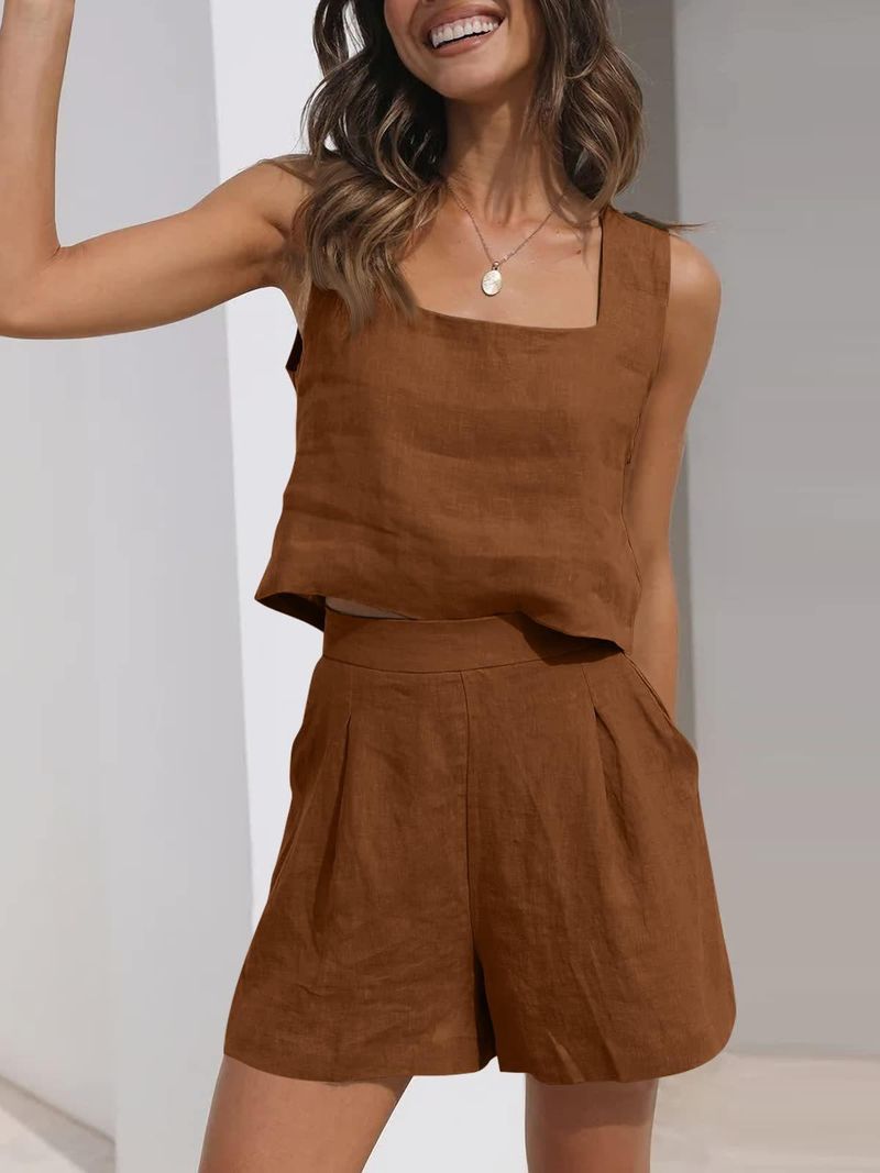 Short Sets Womens 2 Piece Matching Outfits Trendy Sleeveless Loose Comfortable Shirts Elegant Formal Party Business Clothing_voghion.com