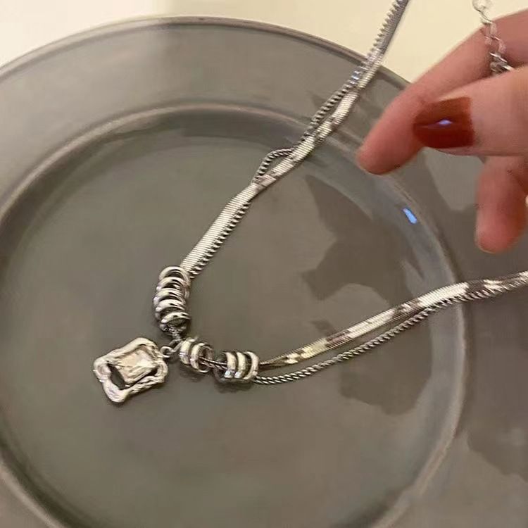 Titanium Steel Zircon Double Layer Necklace For Women Versatile High-end Non-fading Niche Design Clavicle Sweater Chain_voghion.com