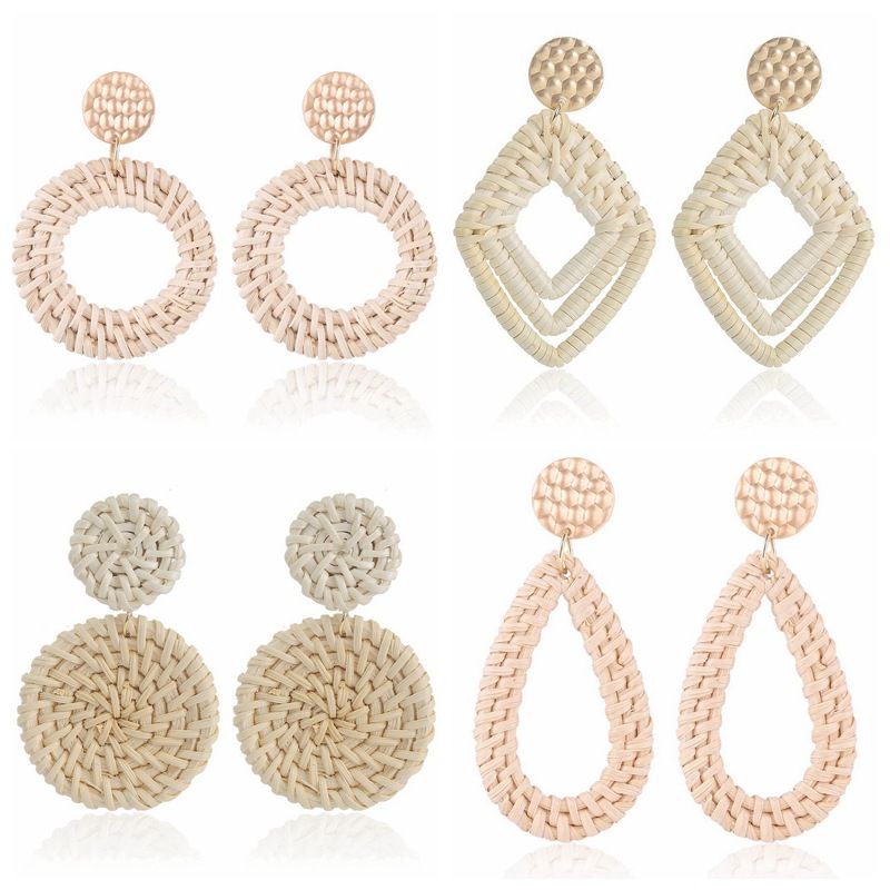 conjunto de brincos de borla hit Novos brincos boêmios Brincos de vime de madeira_voghion.com