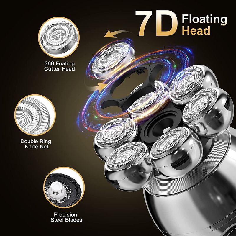7D Männer Elektrorasierer 7 Kopf Rasierer Glatze Bart Haar Schädel Trimmer Bart Entferner_voghion.com
