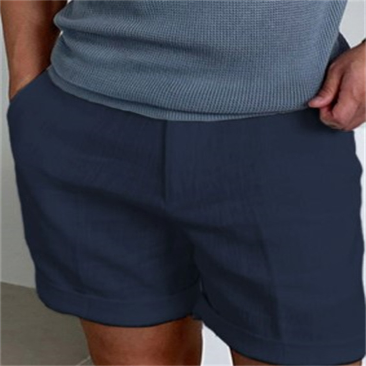 Herren-Shorts aus Leinen mit schrägen Taschen, einfarbig, bequem und atmungsaktiv, für den täglichen Gebrauch im Freien_voghion.com