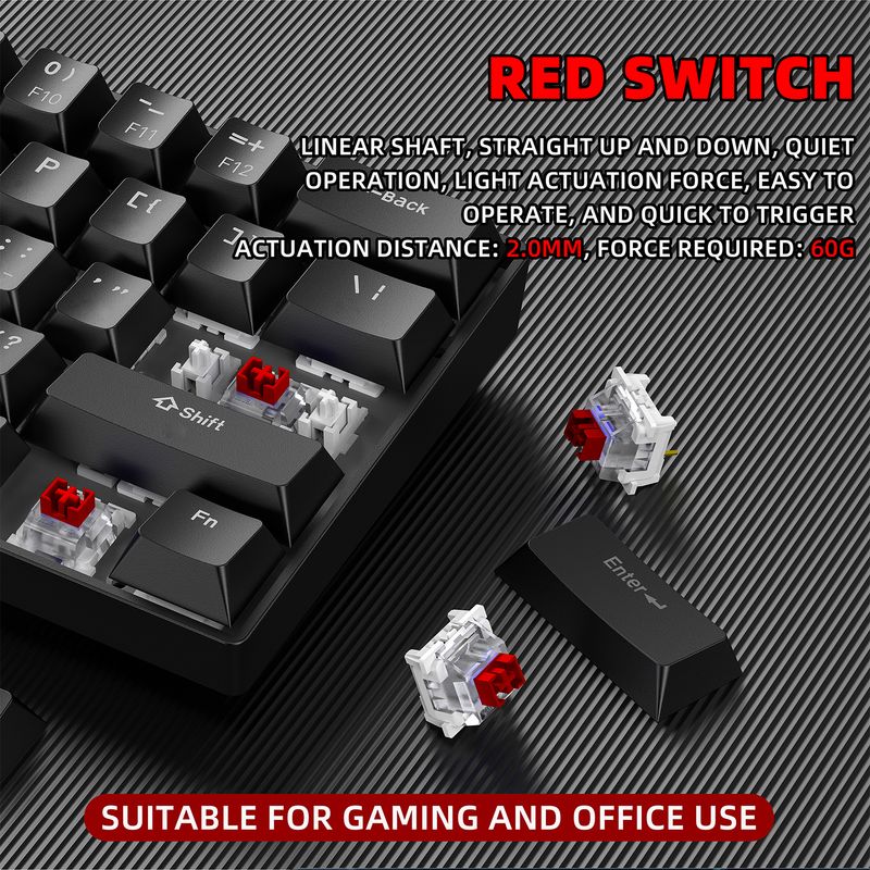 ZSUS Z61-B USB Gaming Mechanical Mini Keyboard Red Switch RGB Backlit 61 Keys Wired Feel For Game/Office_voghion.com