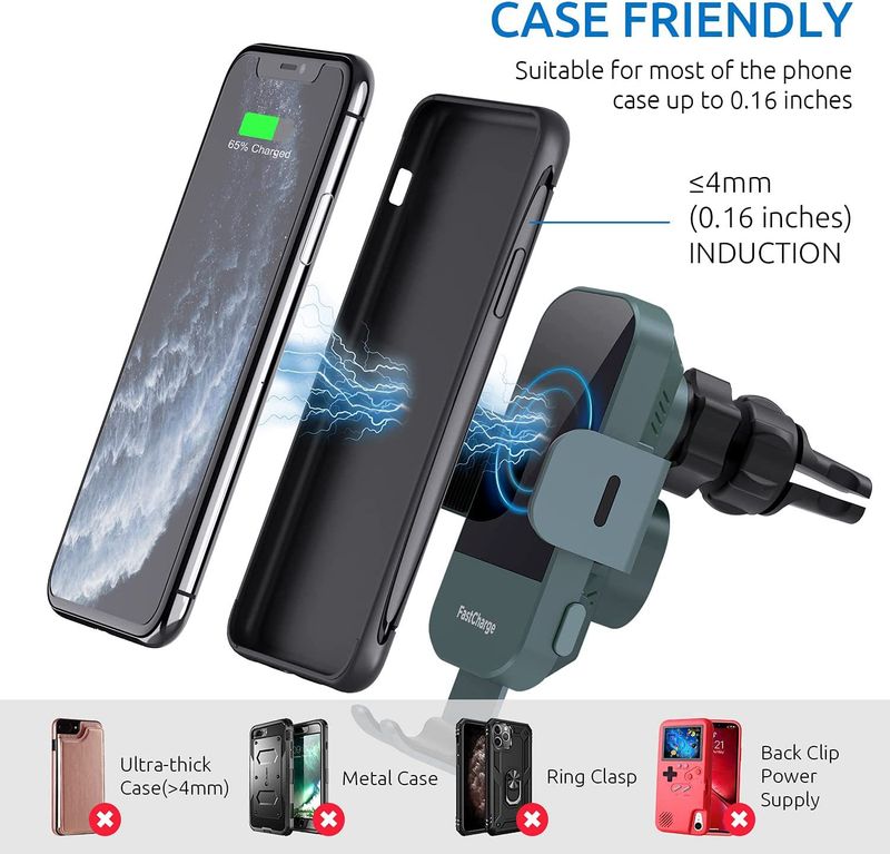 Caricabatterie wireless per auto 15 W, carica rapida, bloccaggio automatico, supporto per telefono, parabrezza_voghion.com