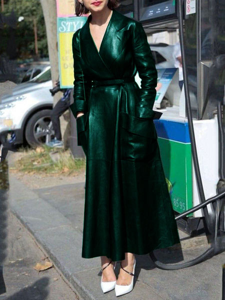 Giacca da donna in pelle con colletto super lungo_voghion.com