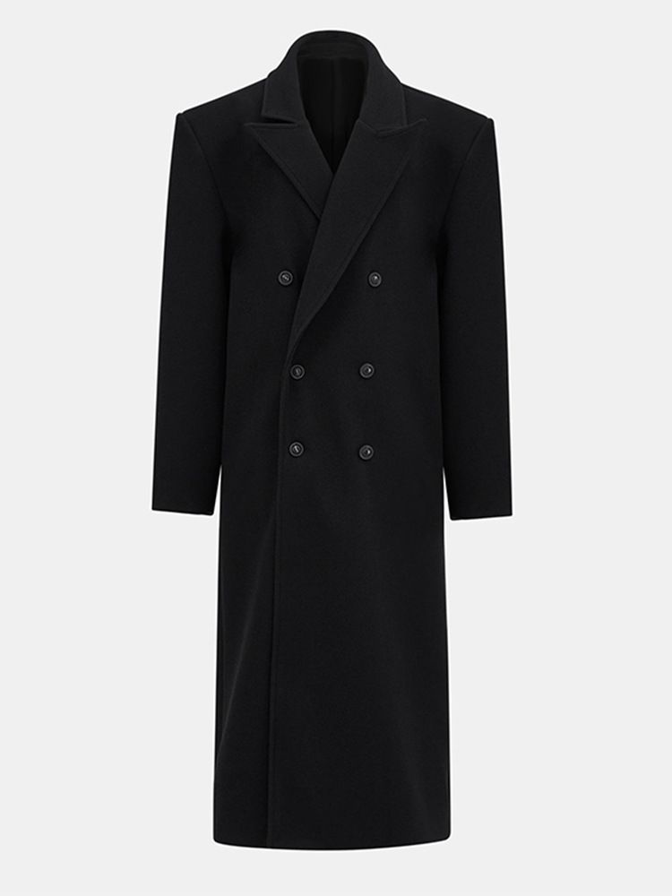Women's Long Wool Blend Trench Coat - Classic Double-Breasted Pea Coat With Notched Lapel For Fall & Winter_voghion.com