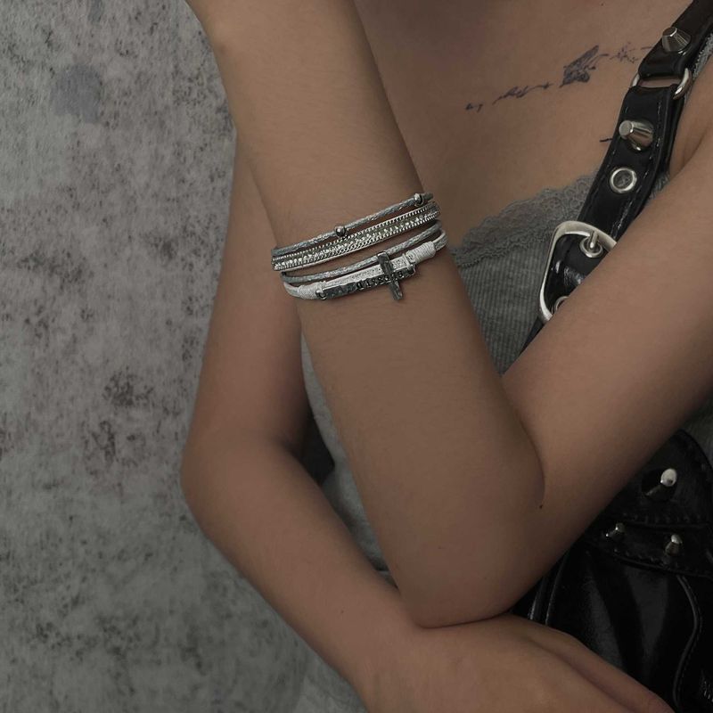Bohemian Cross Multi-layer Nieuwe exotische etnische stijl Strass leren armband High-end gevoel_voghion.com