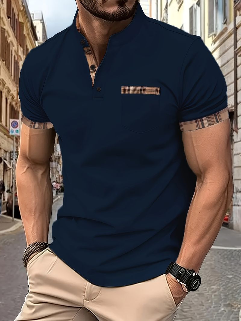 2025d 2025 Neues Herren-Lässiges Kurzarm-Poloshirt mit Stehkragen und Knopfleiste, vielseitiges T-Shirt_voghion.com