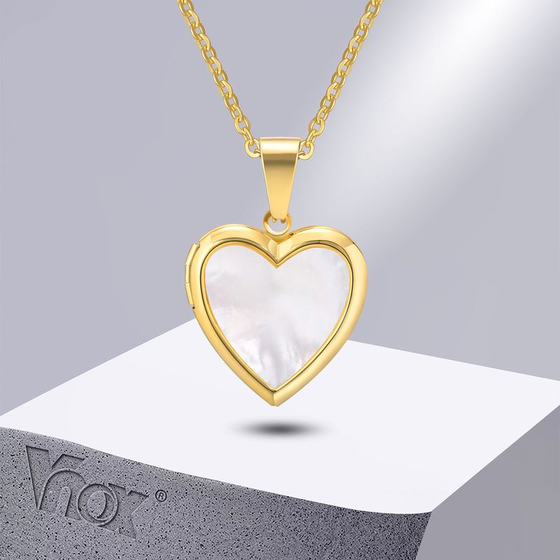 Ready Stock Vnox Dames Medaillon Kettingen, Openbare Hart Hangers, Roestvrijstalen Schelp Fotolijst Ketting_voghion.com