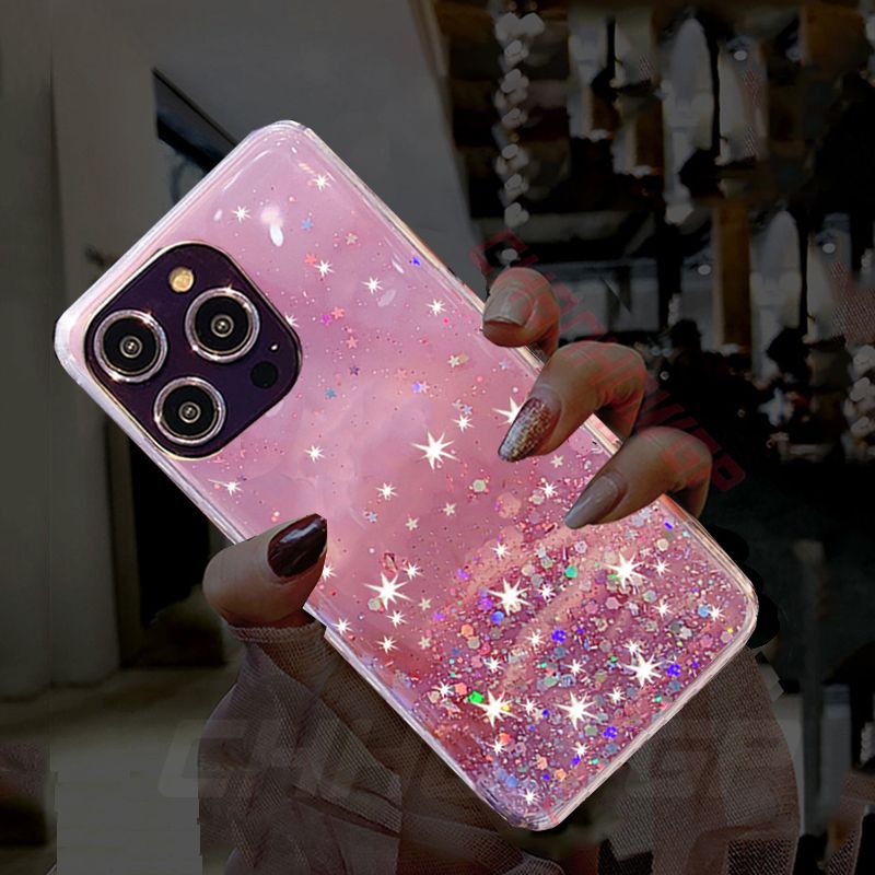 Silikonska maskica s gradijentom i svjetlucavim blistavima za iPhone 14 13 12 11 Pro Max X XR XS Max 7 6 8 Plus, luksuzna prozirna maskica sa zvijezdama_voghion.com