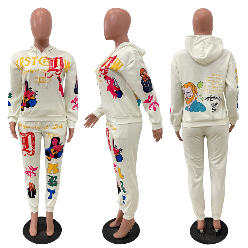 Women's Fashion Casual Printed Autumn And Winter Long-sleeved Sweatshirt Two-piece Set_voghion.com