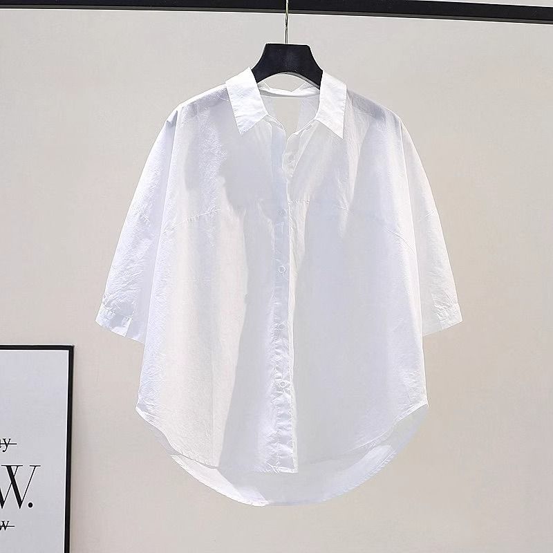 Camisa de verano para mujer, de algodón y lino, con abertura en la espalda, holgada, plisada y de manga corta._voghion.com