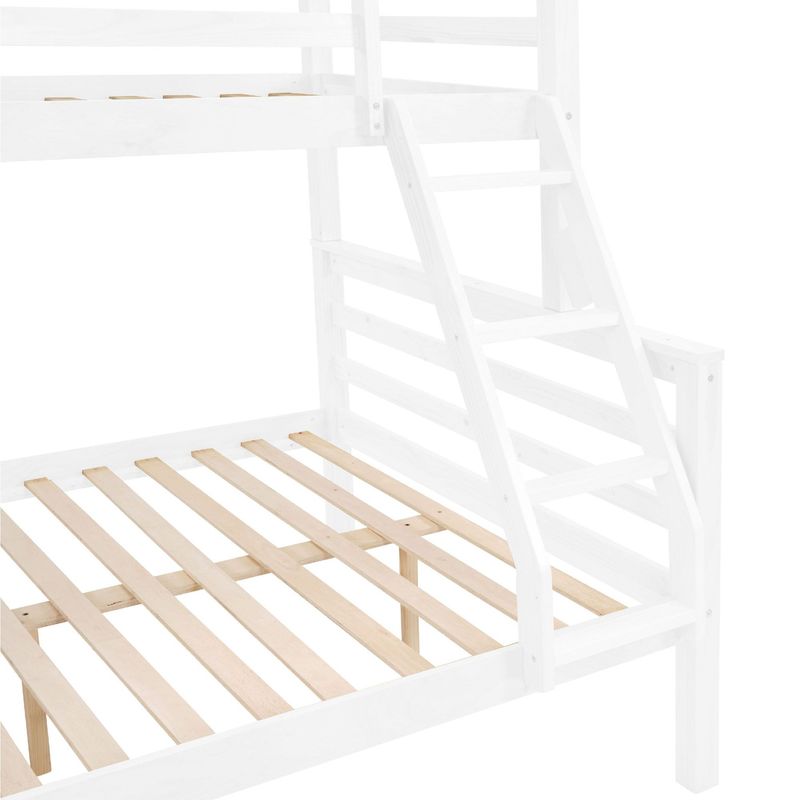 Twin Over Full Bunk Bed With Thick Posts,Wooden Bunk Bed With High Guardrail And Ladder For Kids, Teens, Dorm Rooms, And Guest Rooms,No Box Spring Needed,White_voghion.com