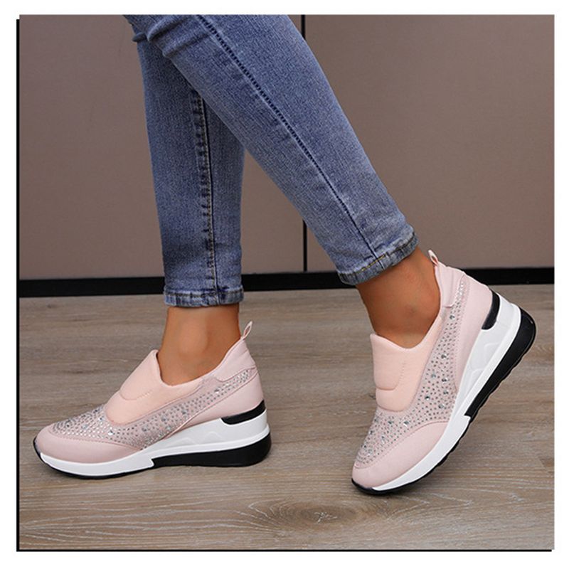 Plus Size Wedge 2023 Spring New Rhinestone Hidden Shoes High Heel Slip-On Casual Sneakers For Women_voghion.com