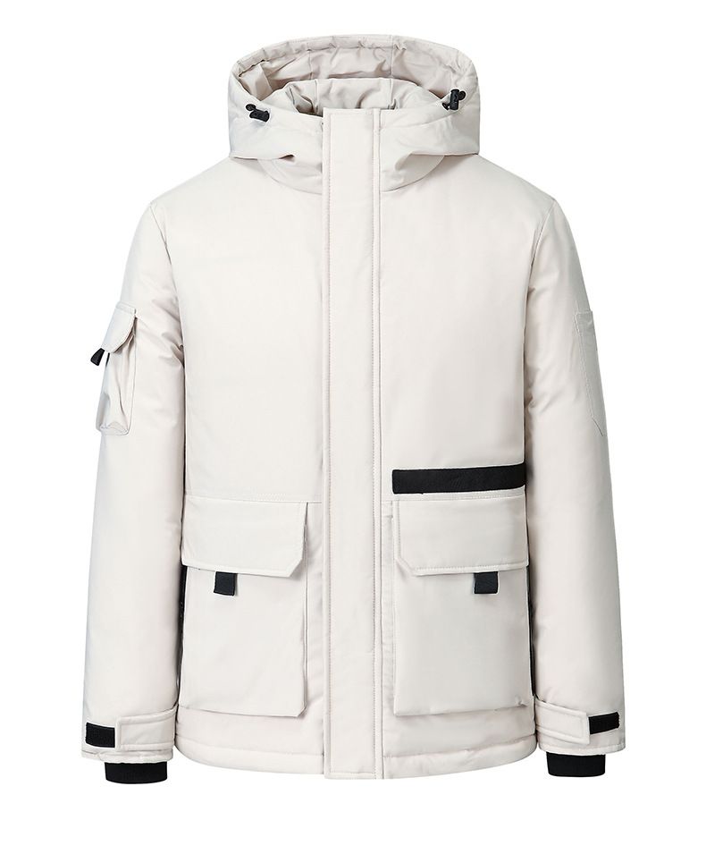 Men's Winter Hooded Down Jacket With Logo Print, Thickened Warm Parka Coat For Outdoor & Daily Wear, Loose Fit Short Puffer Jacket_voghion.com