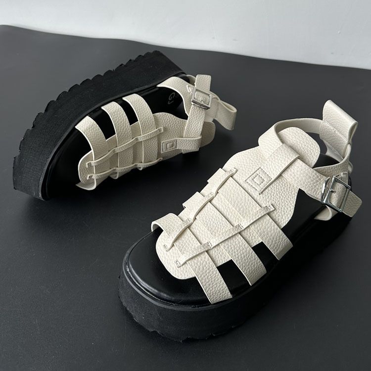 2024 summer new Roman tower buckle thick-soled sandals round toe height-enhancing large-size women's shoes foreign trade cross-border wholesale_voghion.com