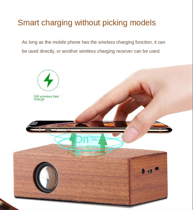 Induktsioonmobiiltelefoni väike kõlar, traadita subwoofer, valju puidust retroarvuti stereo_voghion.com