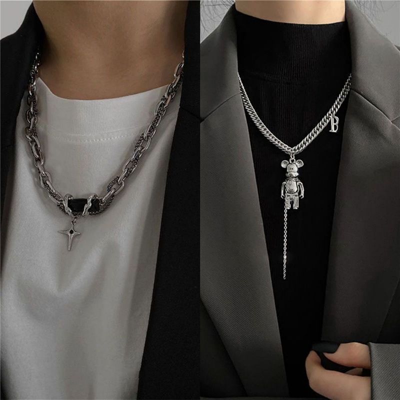 Collana da donna con orso dolce e violento, design di nicchia, catena per felpa con croce avvolta, accessori autunno inverno per_voghion.com