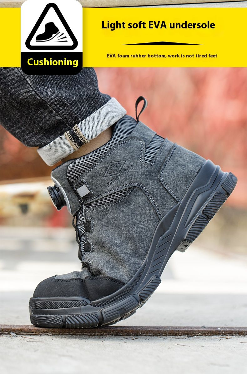 Rotating Buttons Work Boots Men Steel Toe Shoes Safety Boots Puncture-Proof Protective Shoes Waterproof Indestructible Shoes New_voghion.com
