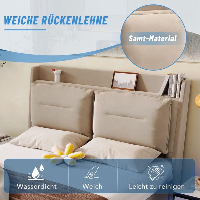 Lampada da parete con luce a LED, 140*200, Lampada idraulica, Lampada da parete 2 in 1 sulla superficie, Lattenrost, Ohne Matratze, Samt, Beige_voghion.com