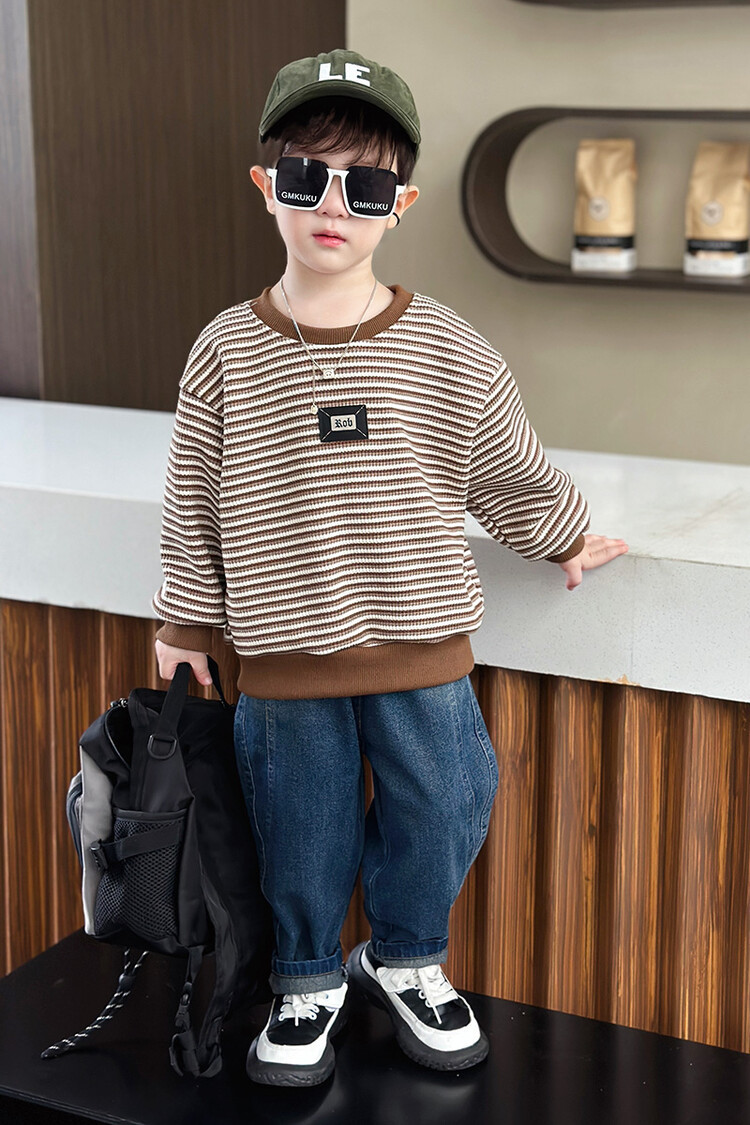 Streifen 2023 Frühling und Herbst Neue Kinder Hübsche Casual Zwei Stück Set für Jungen mit Western Stil Lange_voghion.com