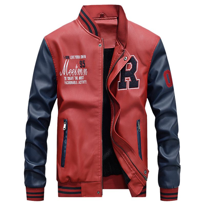 Leather Jacket Men's Casual Coat PU Jacket Baseball Stand-up Collar Spring And Autumn Men's Leather Jacket_voghion.com