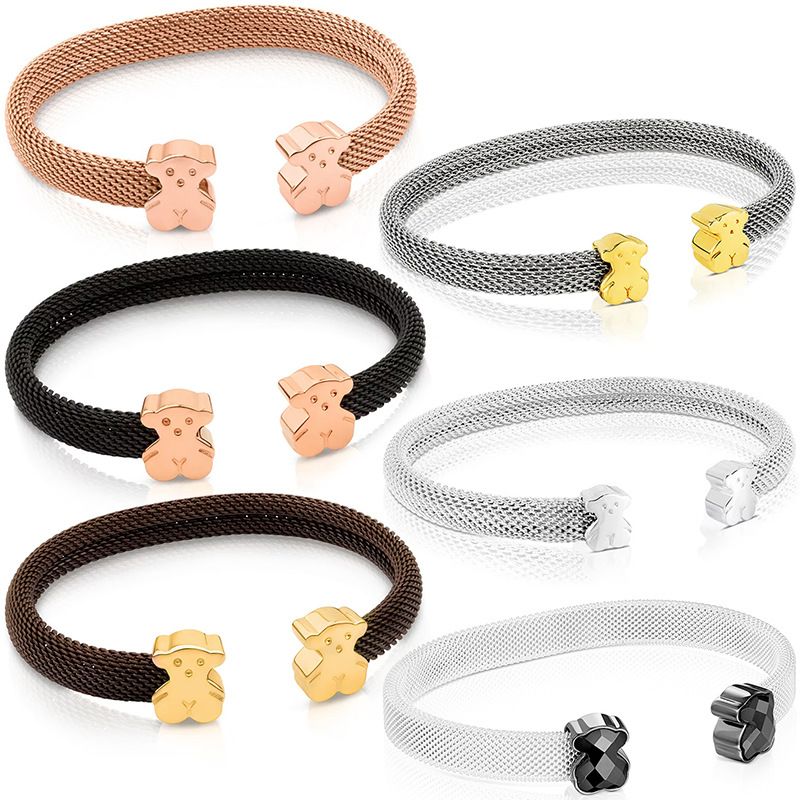Familie Titanium Staal Geweven & Puur Zilveren Beer Open Armband Bangle Damesmode Sieraden_voghion.com