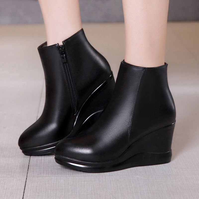 2025 Wedge Waterproof Platform Short For Women Pointed Toe Autumn Winter High Heel Martin Fleece Lined Large Size 40-43_voghion.com