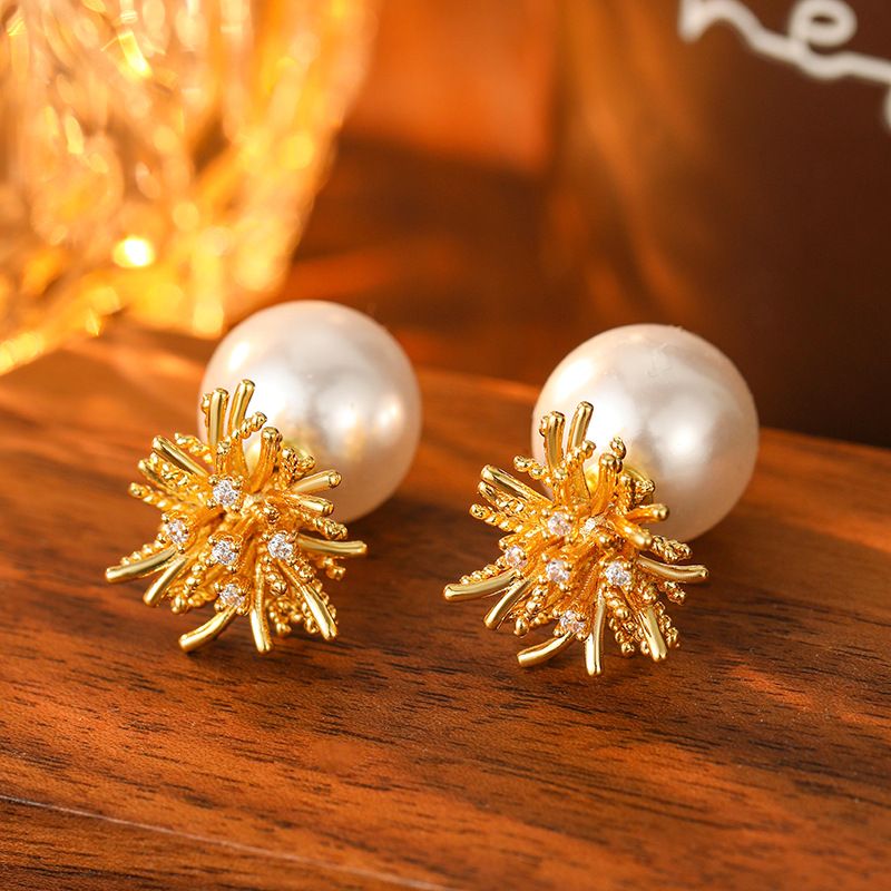 Nuovo stile, orecchini con perle a forma di fuochi d'artificio anteriori e posteriori per donna, design unico e alla moda, indossabili in entrambi i modi_voghion.com