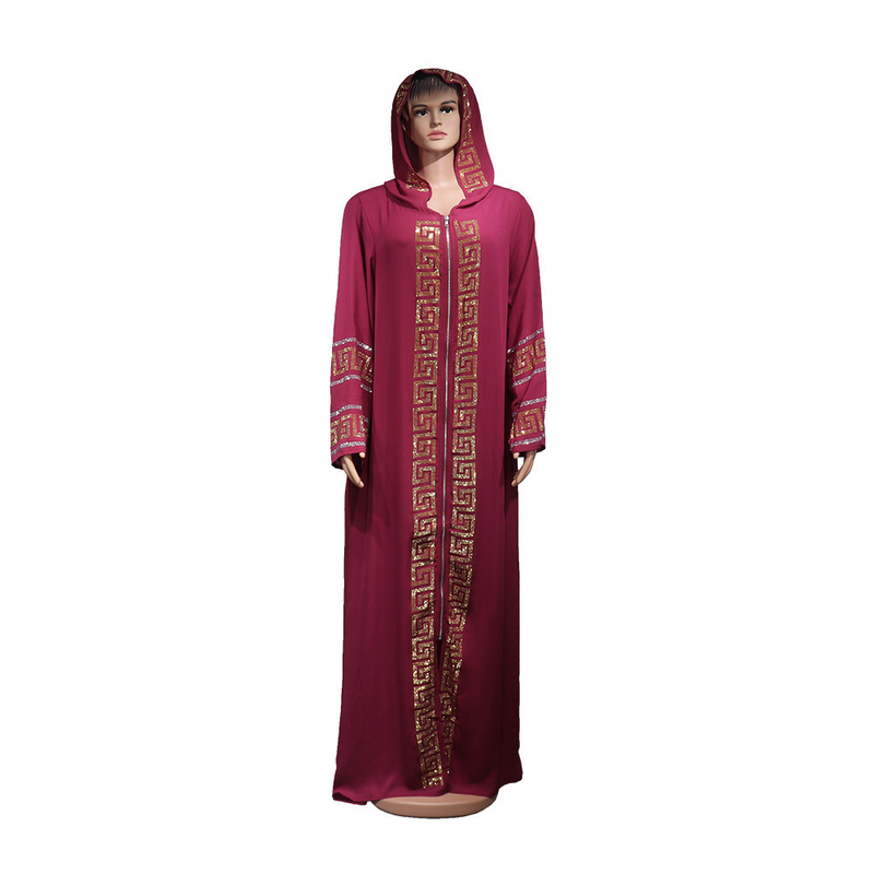 Dammekleedung ethnesch Kleeder grouss Schaukelkleid Moslem Stil Kleed fashionable Diamant mat Hut_voghion.com