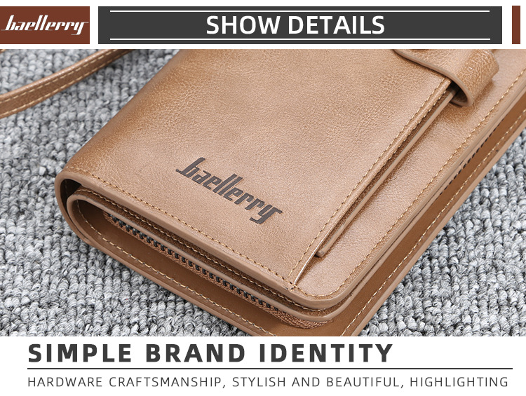 Lange Herrenbrieftasche von BAELLERRY, europäischer und amerikanischer Vintage-Stil, Design mit großer Kapazität, Clutch mit mehreren Kartenfächern, Business-Clutch mit Reißverschluss._voghion.com