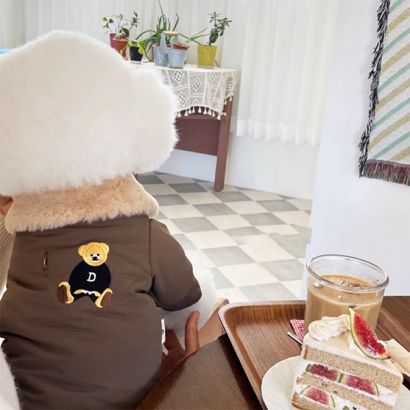 Winter Coat Dogs, Windproof Jacket With Fur Collar And Bear Print, Warm Outfit For Puppies By PawParty Store_voghion.com