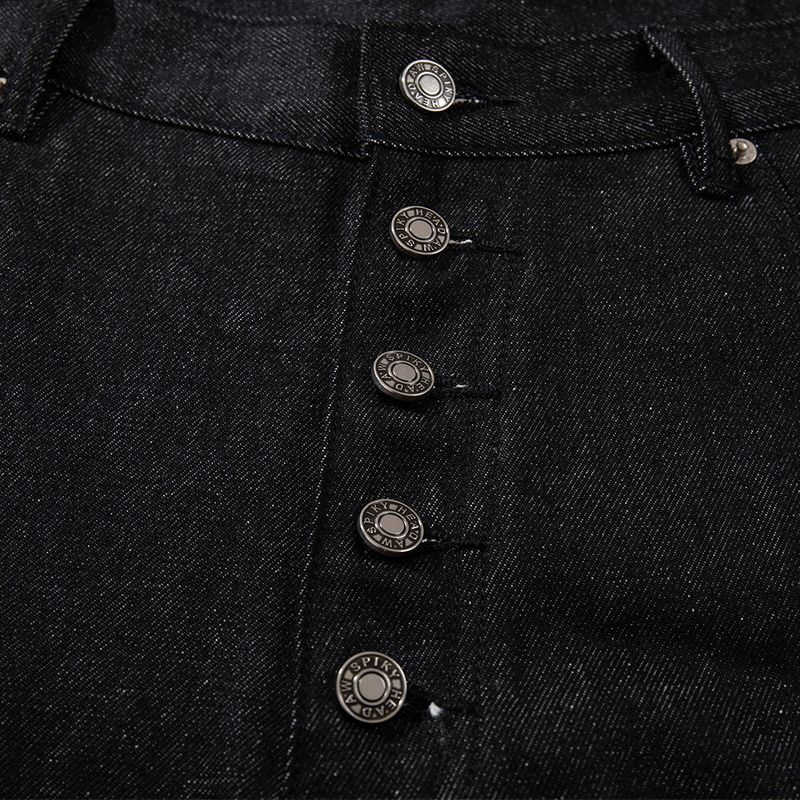 Pantaloni in denim a gamba dritta da uomo – Classici con bottoni (pelle grezza nera, taglie dalla S alla XXL, cotone non elasticizzato)_voghion.com