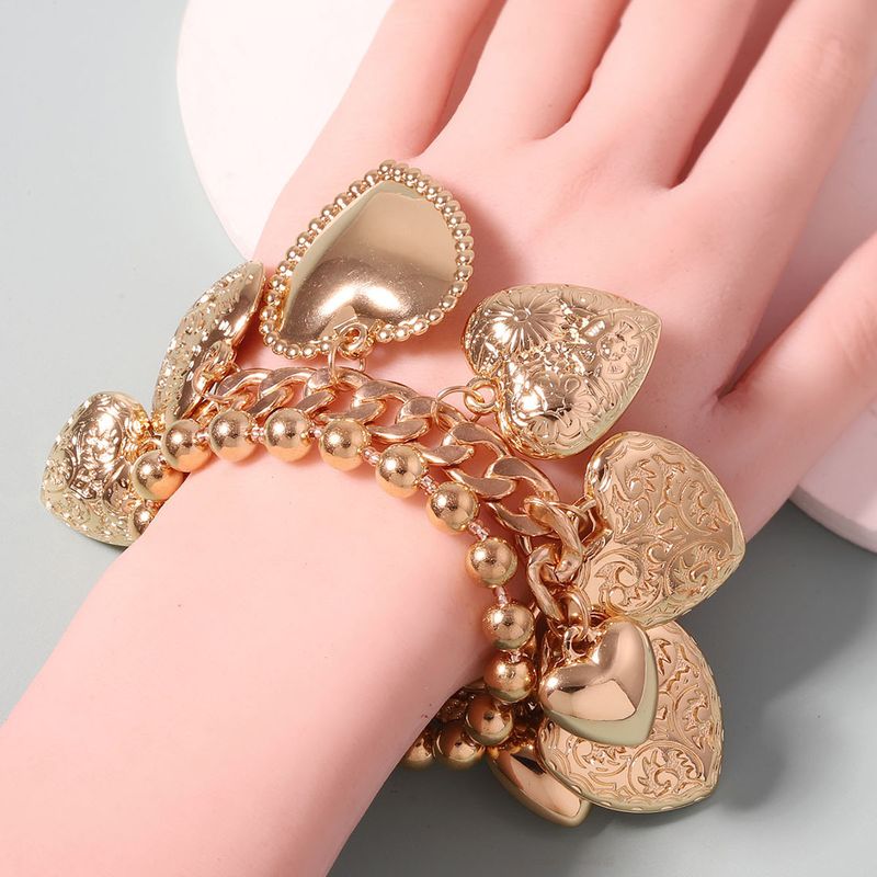 ZA Hip-Hop Punk Style Design Double Layer Stacked Chain Heart Pendant Bracelet Trendy Versatile Women_voghion.com