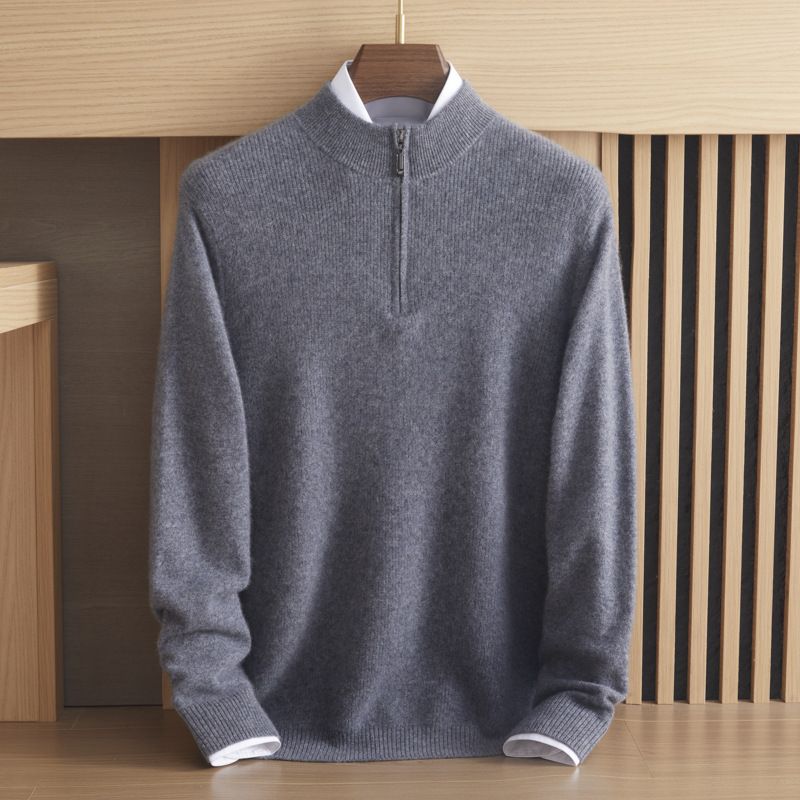 Autumn Winter New 100 Pure Cashmere Men's Thick Sweater With Loose And Slimming Top Ide, Casual Half Zipper_voghion.com