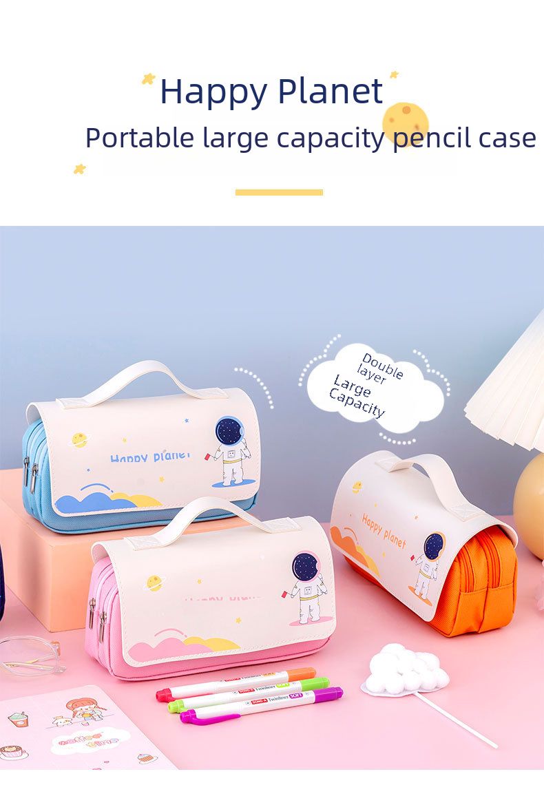 Astronaut Double Layer Large Capacity Pencil Bag Primary School Student Portable Stationery Bag Creative Multifunctional Stationery Case Pencil Bag_voghion.com