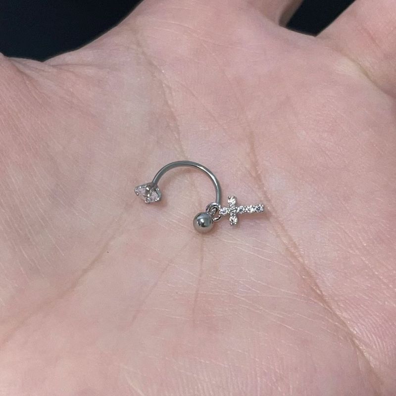 Nuovi orecchini a forma di U con zircone e piercing a forma di ferro di cavallo in acciaio al titanio con croce, per donna_voghion.com