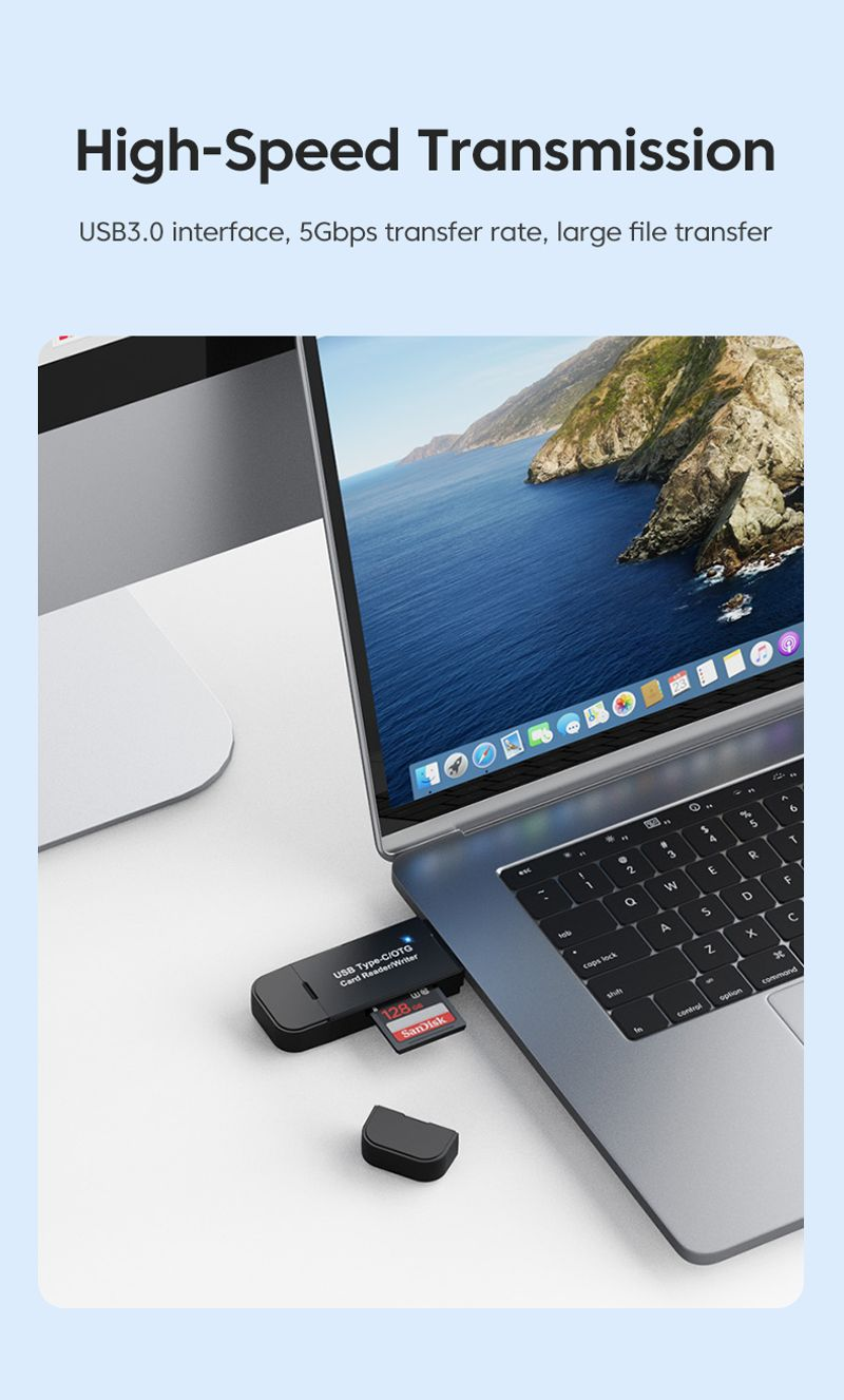 TF 2.0/3.0 - C típusú adapter PC-hez, laptopokhoz, USB, Micro SD, nagy sebességű, többfunkciós intelligens kártyához_voghion.com