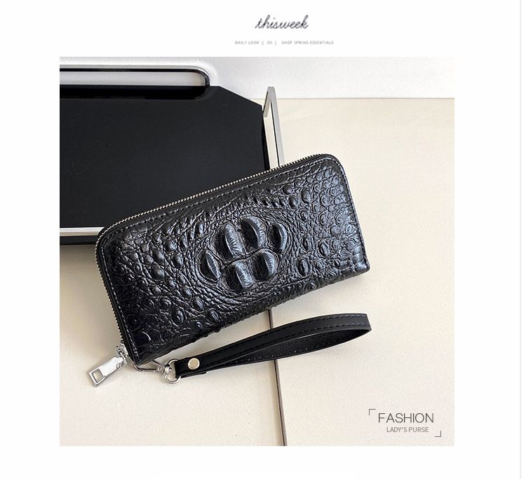 Bolsos para hombre, nuevo bolso de mano grande con estampado de cocodrilo, de un solo tirador, con múltiples ranuras para tarjetas y gran capacidad, con cremallera para teléfono móvil, moderno._voghion.com