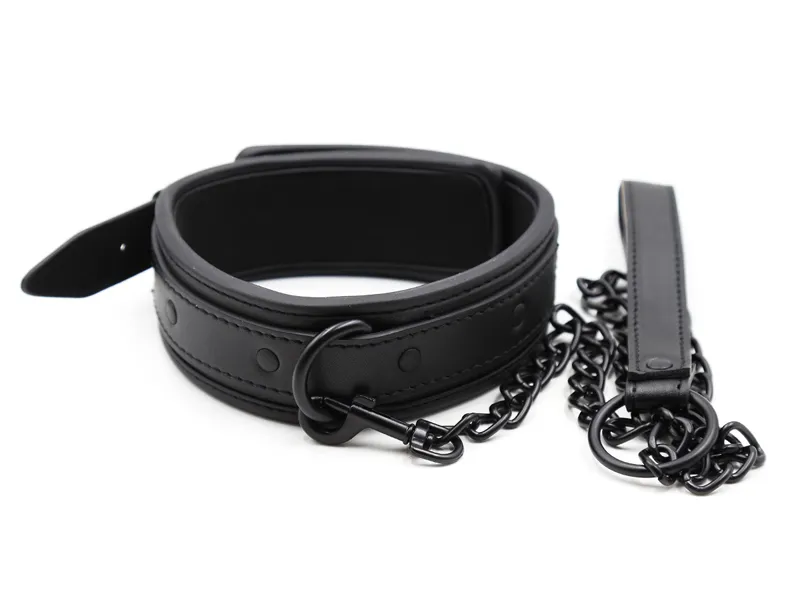 Bondage Bdsm apykaklė, odinė ir geležinė grandinės jungtis bdsm vergiški sekso žaislai poroms suaugusiems suvaržymai 230824_voghion.com