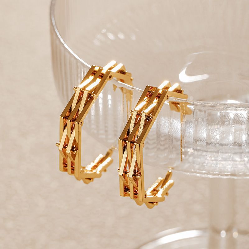 Women's Jewelry Large Size Personalized Metal Earrings High Grade Plain Ring Multi Layer C Shaped Superposition Design Modern Style Women's Popular_voghion.com