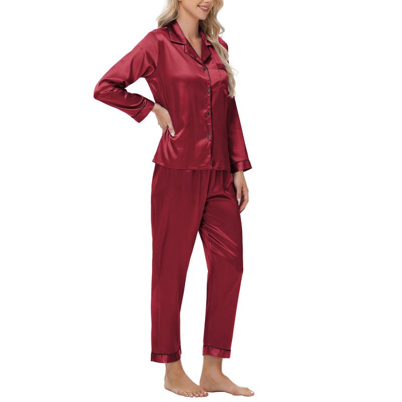 Biancheria intima Pigiami da notte Pigiama di seta Pigiama da donna in raso a maniche lunghe di grandi dimensioni Abbigliamento per la casa_voghion.com
