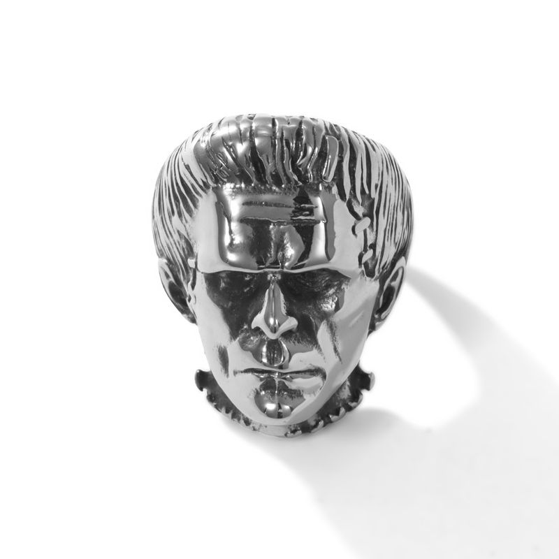 Gotische Frankenstein-kop titanium stalen ring - Punk schedel symbool ring voor mannen en vrouwen, retro roestvrijstalen band, unisex statement sieraden_voghion.com