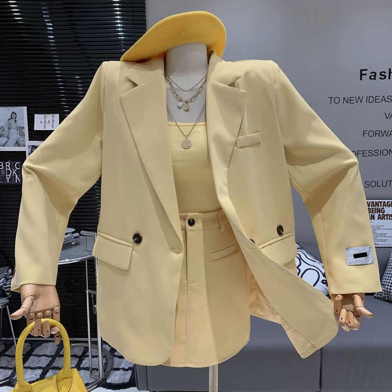 2023 Korean Fashion Lazy Style Loose Chic Blazer + High Waist Slimming A-line Bodycon Skirt Two-piece Set For Women_voghion.com