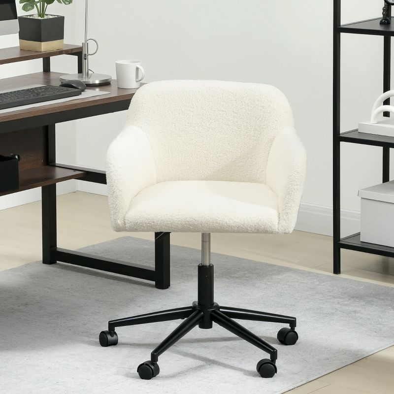 Drehbarer Bürostuhl Mit Fleece-Stoff, Höhenverstellbar, Cremeweiß_voghion.com