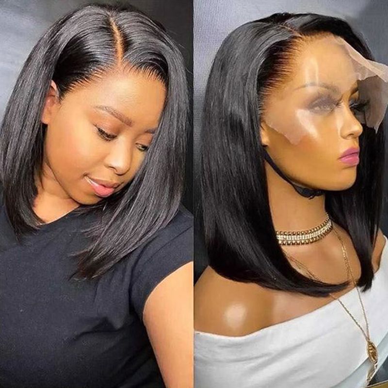 Venda quente frente brasileira cabelo humano curto bob peruca pré-arrancada cor natural 4x4 parte perucas de renda para mulheres_voghion.com