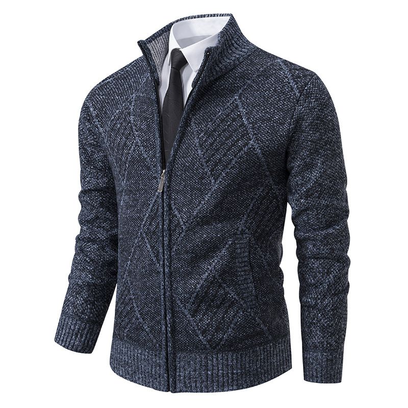 2024 jesień i zima nowy jednolity kolor kardigan kurtka męska casual slim fit stójka dzianinowy sweter_voghion.com