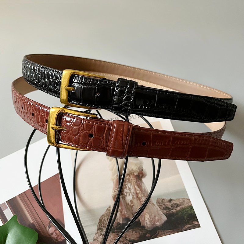 Women's French retro trendy versatile pattern belt to slim waist and match suit coat with two-layer cowhide belt_voghion.com