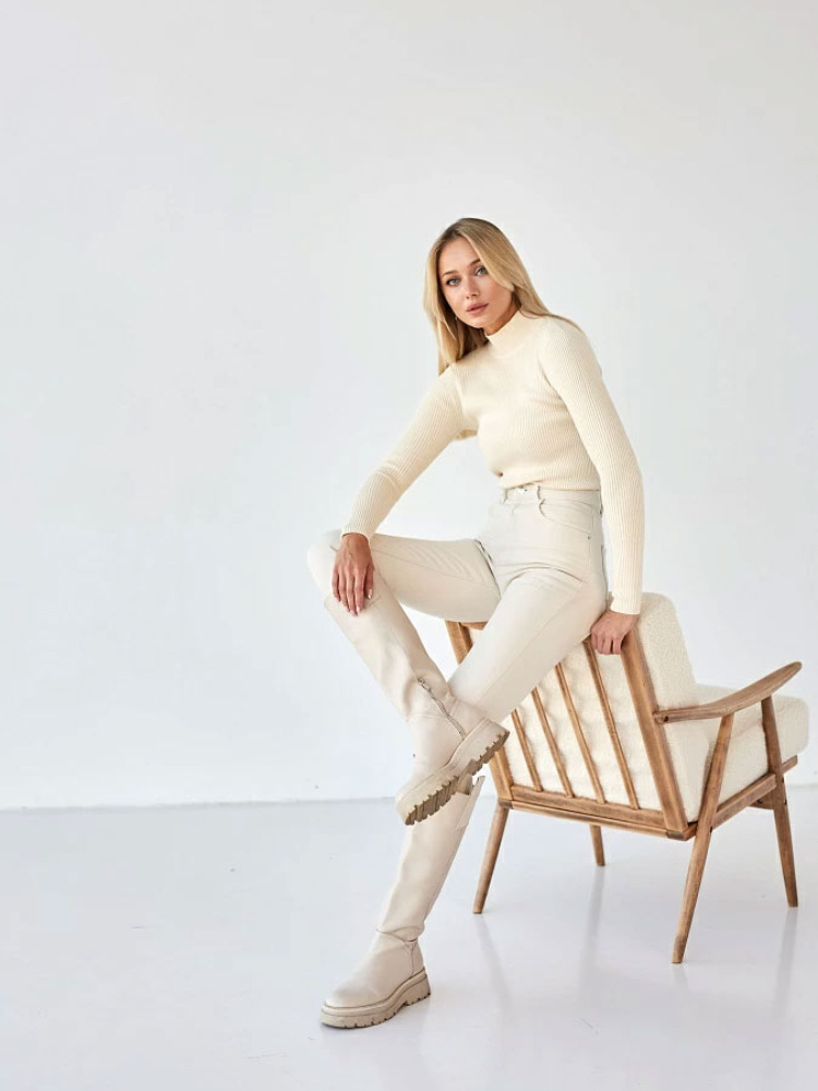 Γυναικείο μονόχρωμο πουλόβερ με μισό ζιβάγκο, φθινόπωρο και χειμώνα, γυναικείο λεπτό πλεκτό πουκάμισο με πάτο_voghion.com